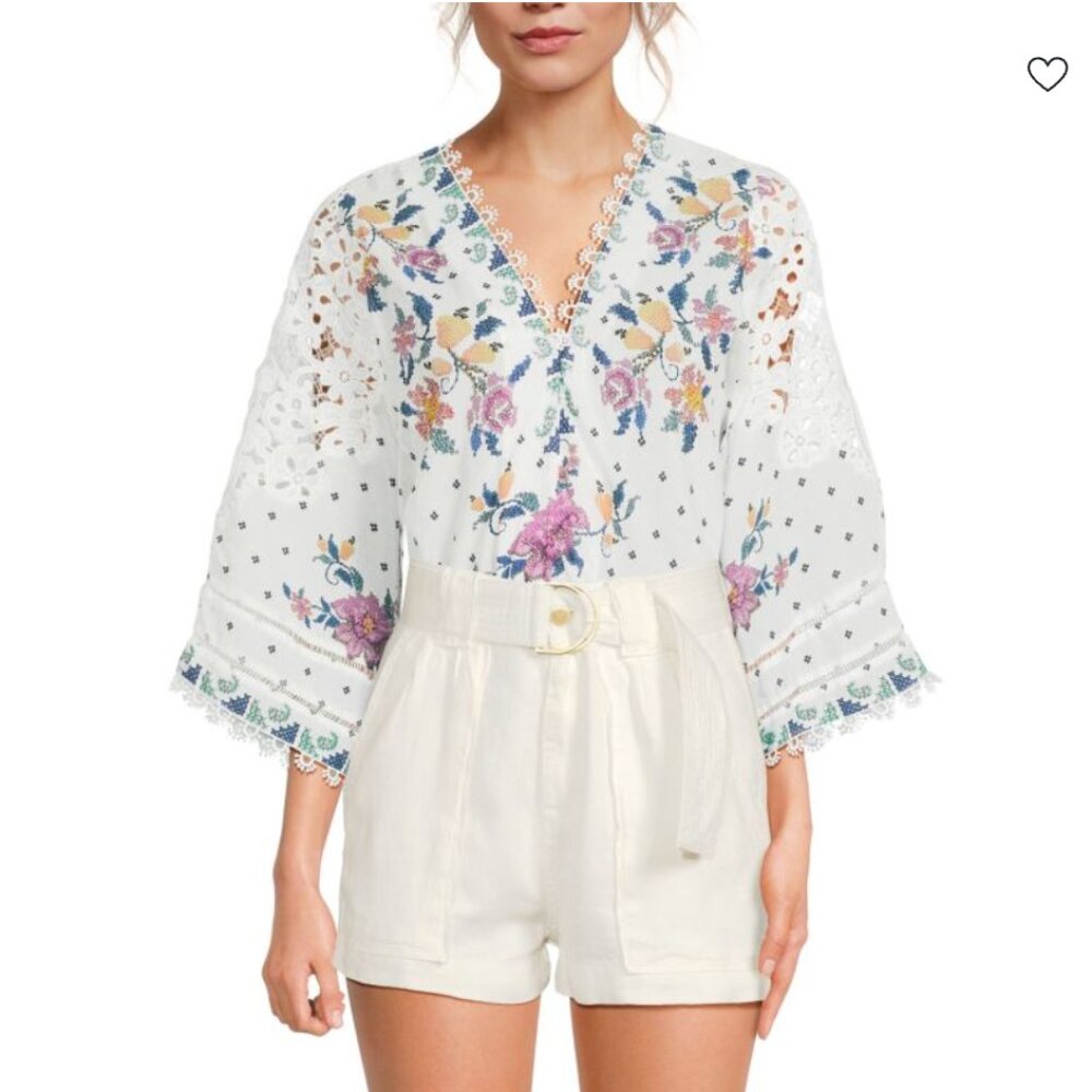 FARM Rio Romantic Bandanas Pattern Bodysuit, White/Purple, NWT 🇧🇷